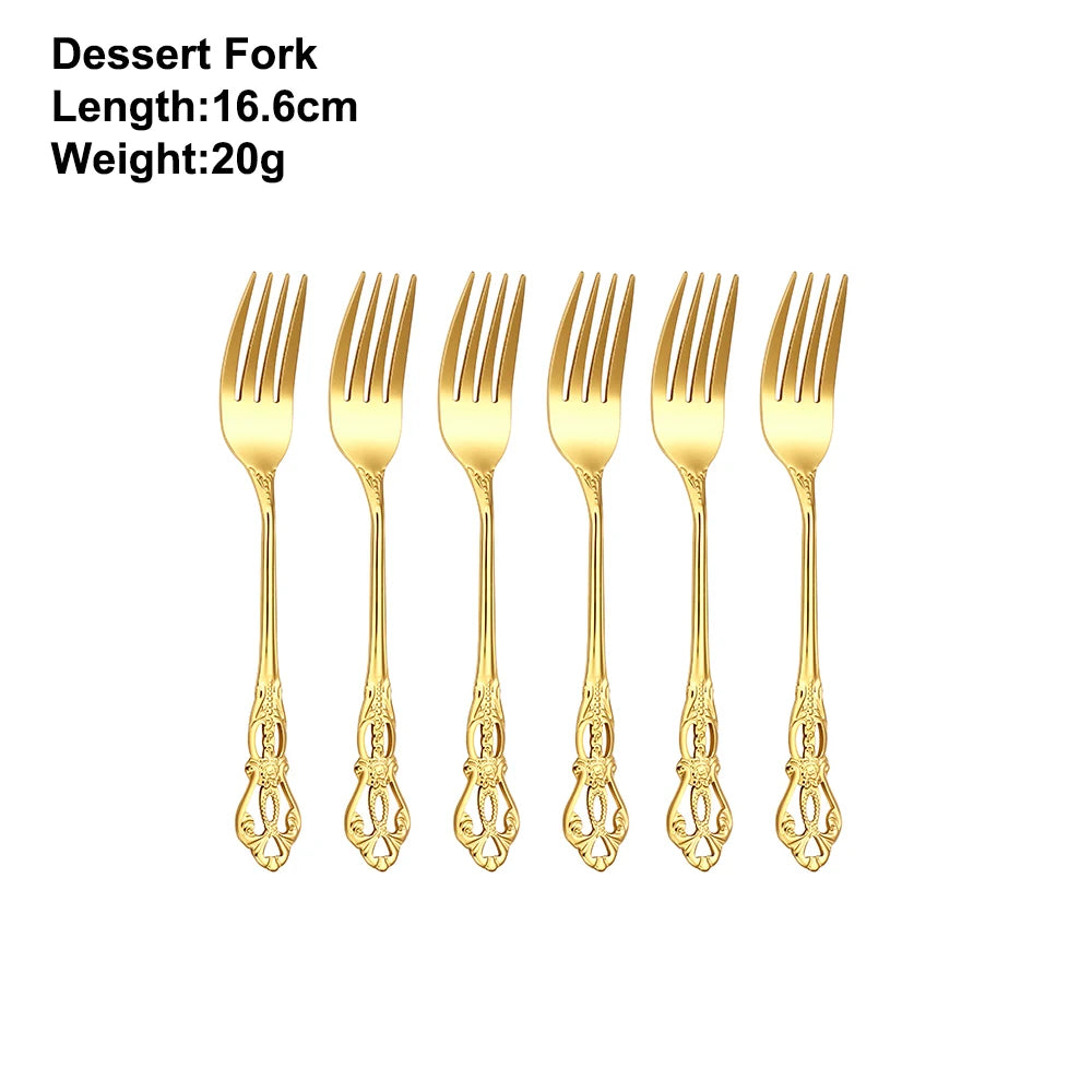 2/4/6/12Pcs Dessert Forks Gold Fruit Fork Stainless Steel Sliver Tableware Cake Snack Salad Fork Mirror Western Black Cutlery