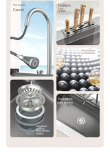 Waterfall Kitchen Sink Nanometer 304 Stainless Steel Large Single Slot Kitchen Accessories Waterfall Faucet Vegetable Basin
