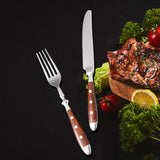 Classic Elegant Stainless Steel Cutlery Set Simulated Redwood Fork Spoon Knife Full Dinning Fork Steak Knife Teaspoon Creative