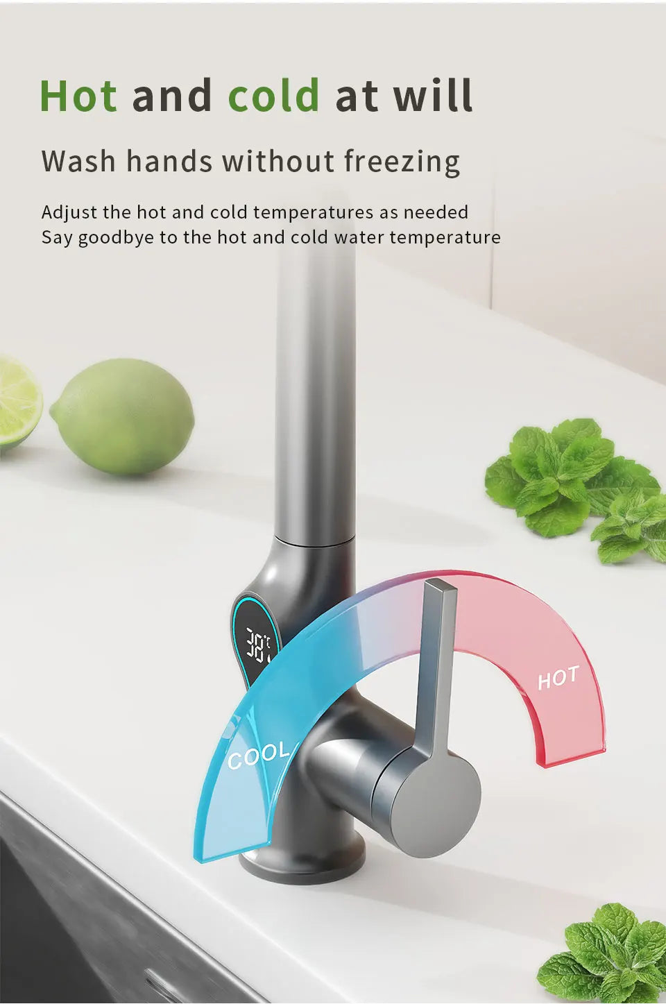Intelligent Water Temperature Display Pull-out Sprayer Kitchen Faucet Hot and Cold Water Kitchen Sink Tap Single Hole Mixer