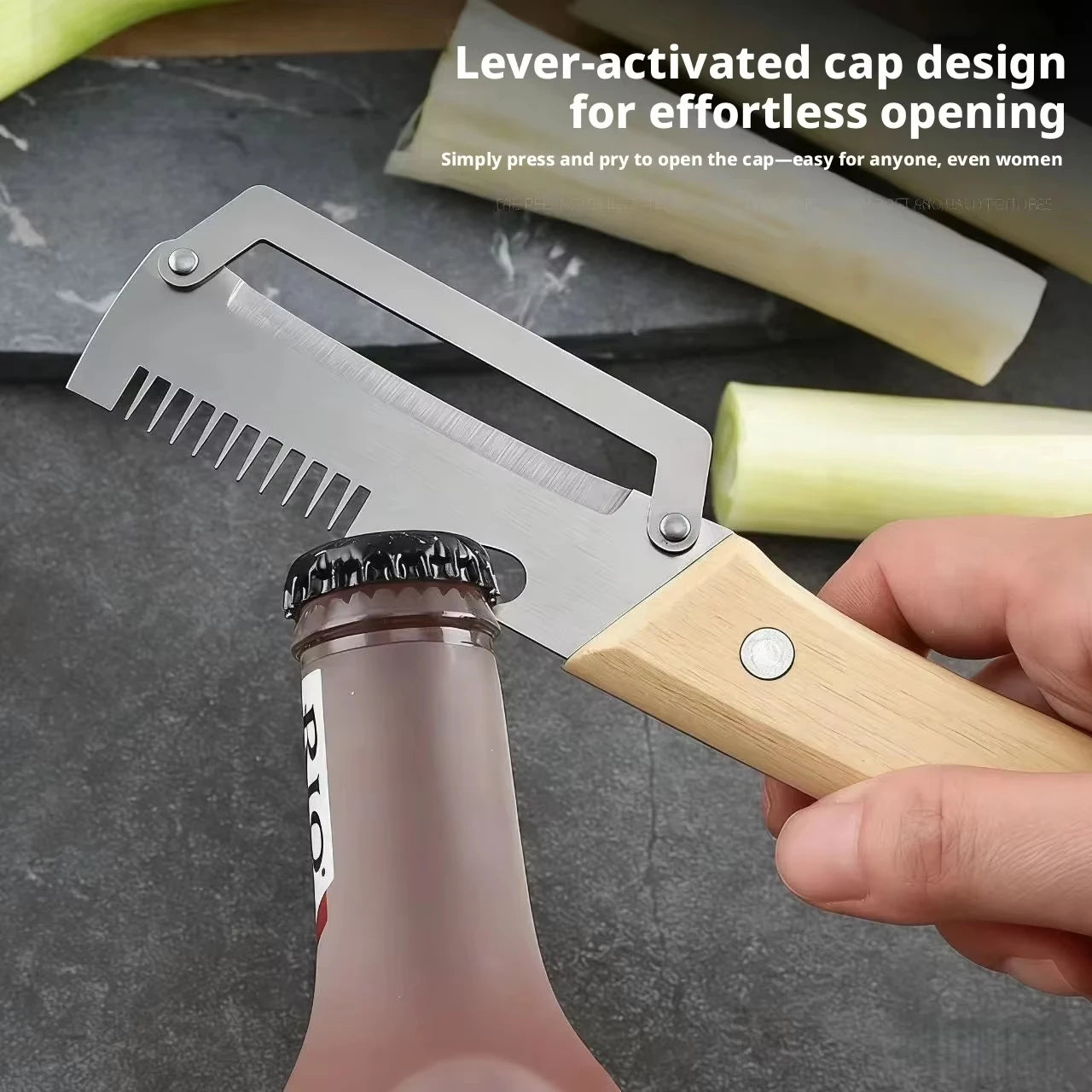 Wooden Handle Stainless Steel Peeler, Multi-Functional Kitchen Gadget for Fruits Vegetables Peeling Slicing, Durable & Smooth