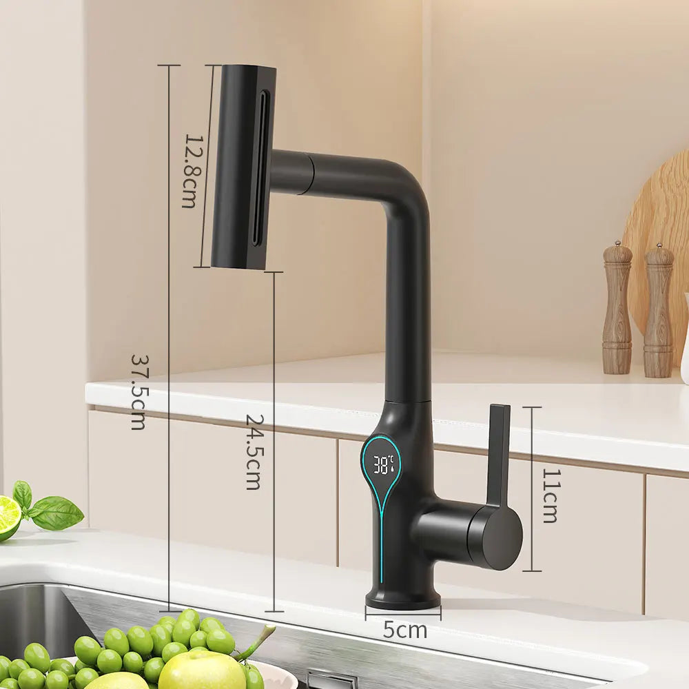 Intelligent Water Temperature Display Pull-out Sprayer Kitchen Faucet Hot and Cold Water Kitchen Sink Tap Single Hole Mixer