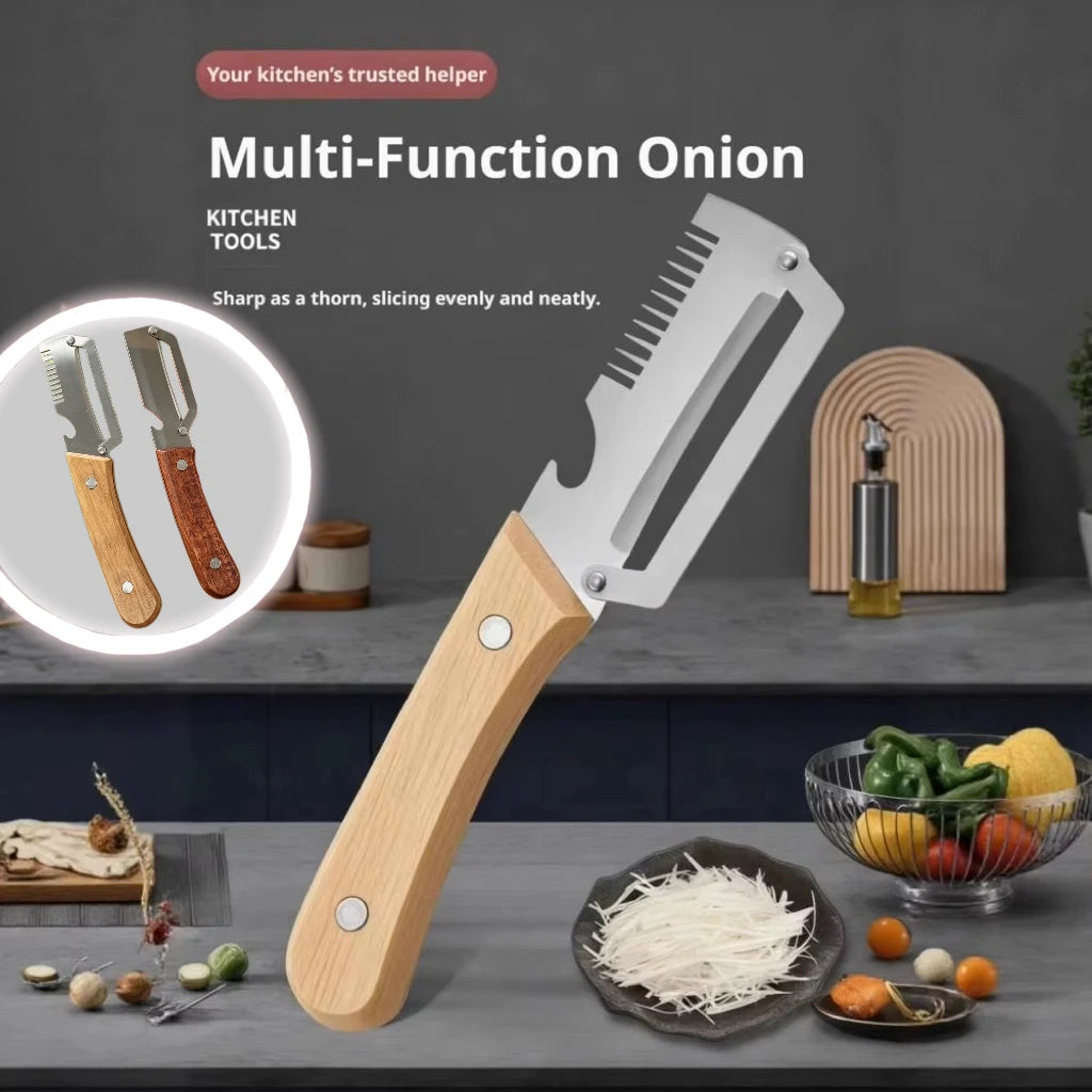 Wooden Handle Stainless Steel Peeler, Multi-Functional Kitchen Gadget for Fruits Vegetables Peeling Slicing, Durable & Smooth