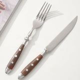 Classic Elegant Stainless Steel Cutlery Set Simulated Redwood Fork Spoon Knife Full Dinning Fork Steak Knife Teaspoon Creative