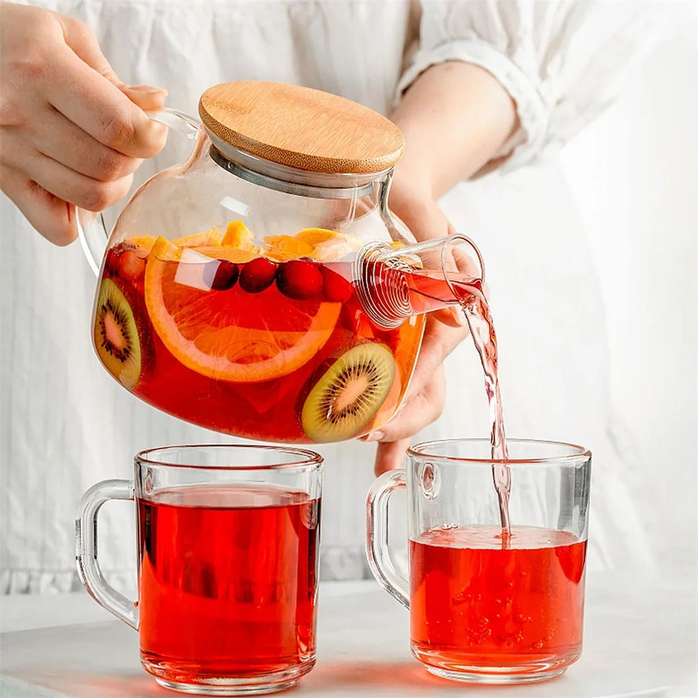 1/1.8L Glass Teapot Bamboo Lid 1pack Glass Tea Kettle with Removable Filter Spout for Loose Leaf、Fruit Tea and Fragrant Tea