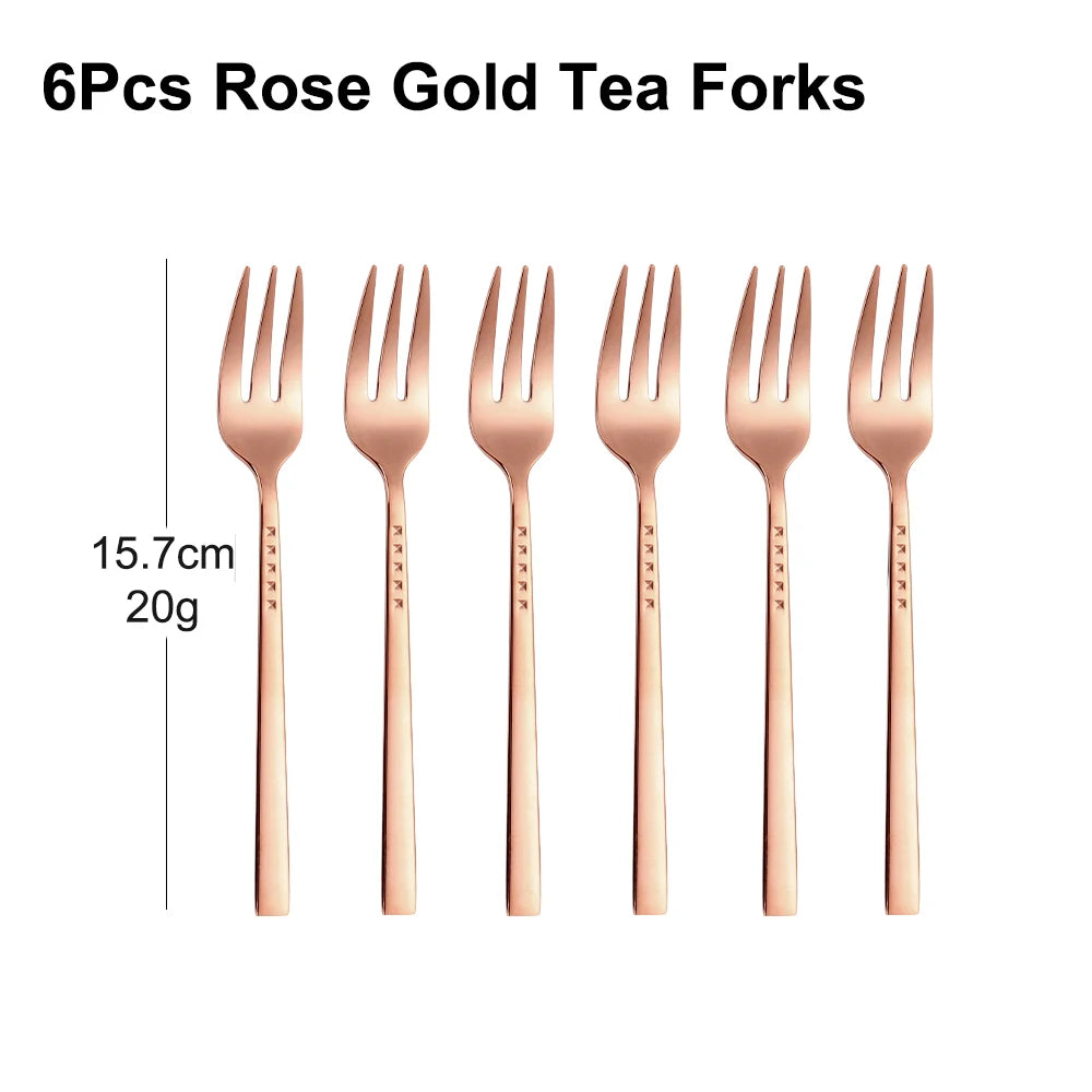 4/6/12Pcs Black Coffee Fork Stainless Steel 304 Tea Fork Set Ice Cream Cake Fruit Forks Mirror Gold Cutlery Thin Sliverware