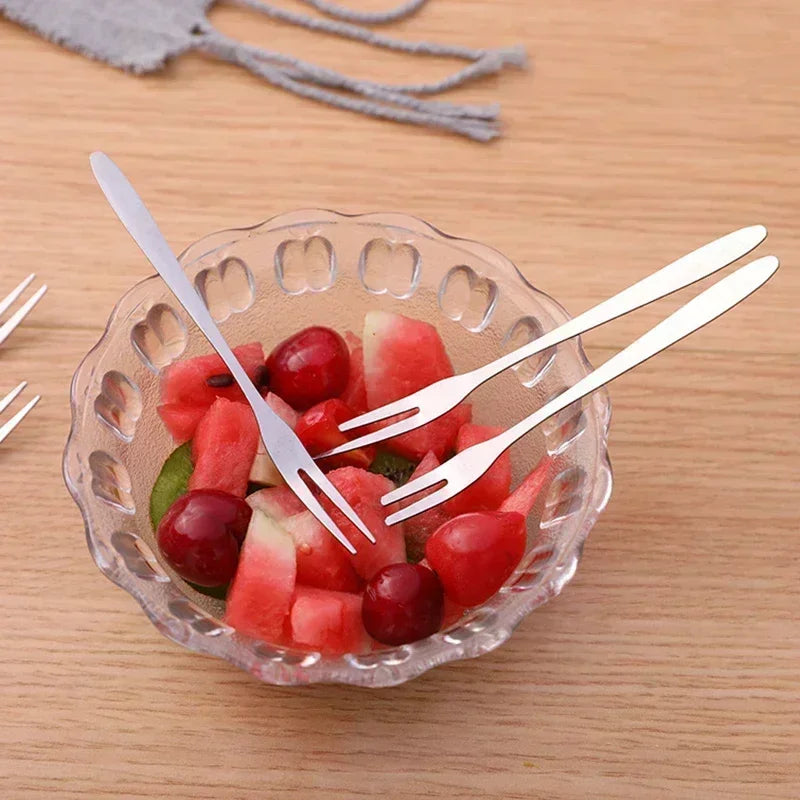 13cm StainlessTwo-tine Steel Fruit Forks Set Small Size Two-tine Dessert Snack Cake Forks for Parties and Cafeterias