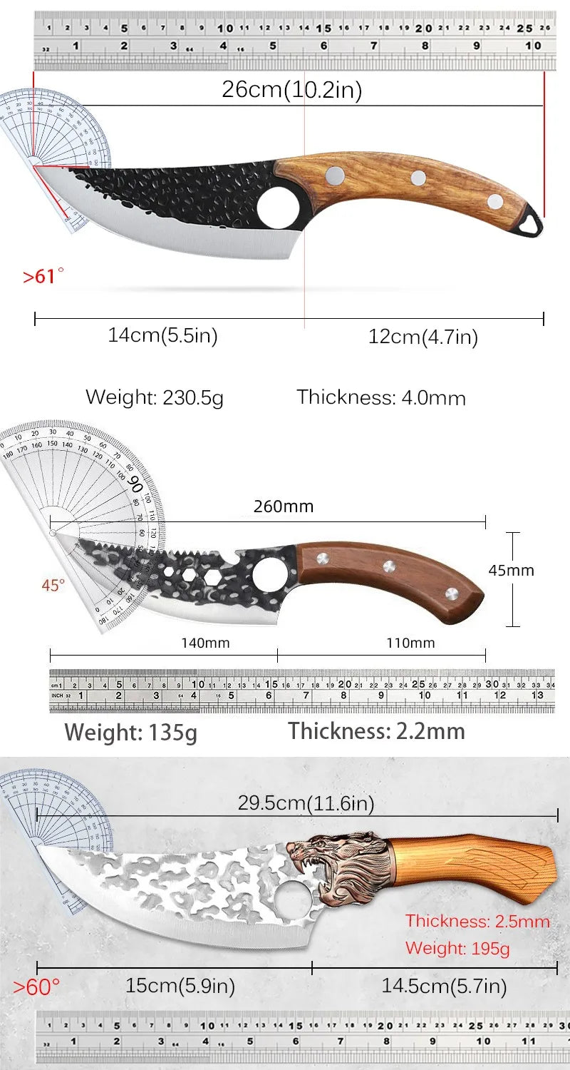 Meat Cutting Knives Boning Knife Wooden Handle Hnadmade Forge Knives Slicing Knife Multifunctional Kitchen Knives with Cover
