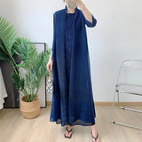 Womens Dresses Fashion 2025 Pleated Clothing Womens 2 Piece Outfit Two Piece Sets Metallic Fabrics Casual Long Dresses