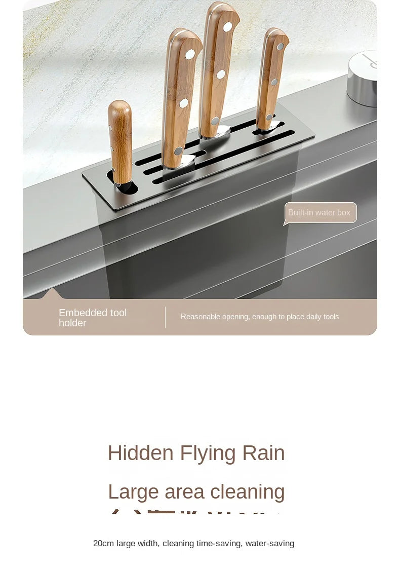 Waterfall Kitchen Sink Nanometer 304 Stainless Steel Large Single Slot Kitchen Accessories Waterfall Faucet Vegetable Basin