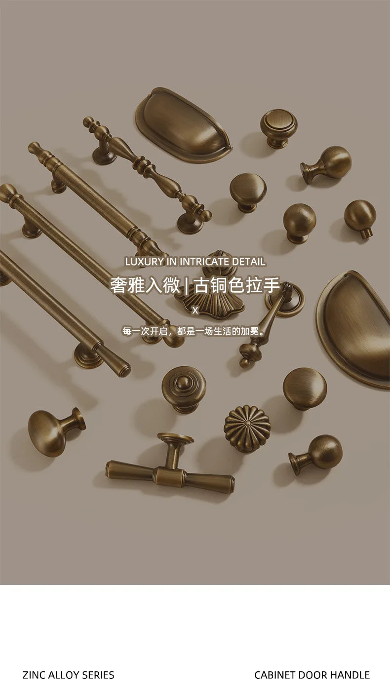 French-bronze solid handle vintage wardrobe/cabinet door handles small single-hole drawer pull medieval-style furniture hardware