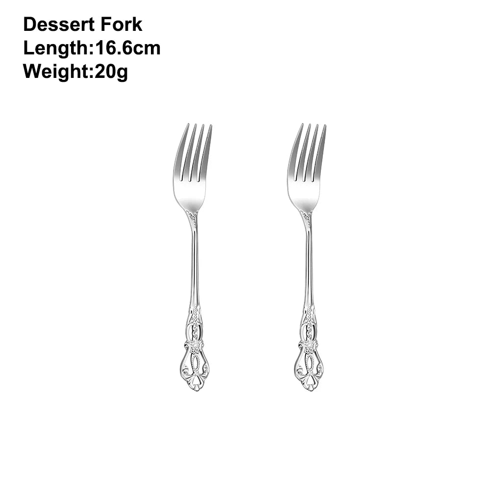 2/4/6/12Pcs Dessert Forks Gold Fruit Fork Stainless Steel Sliver Tableware Cake Snack Salad Fork Mirror Western Black Cutlery