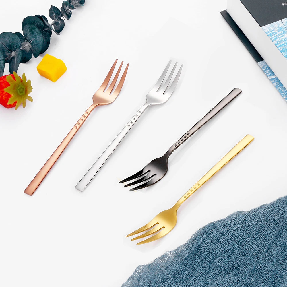 4/6/12Pcs Black Coffee Fork Stainless Steel 304 Tea Fork Set Ice Cream Cake Fruit Forks Mirror Gold Cutlery Thin Sliverware