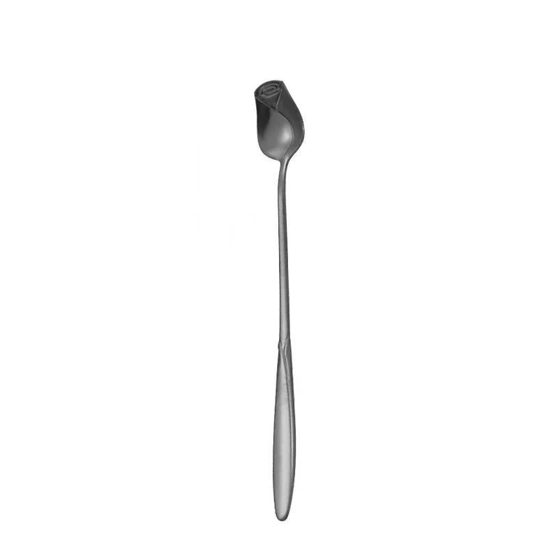 Long Handle Teaspoon Stainless Steel Rose Mixing Spoon Unusual Teaspoons for Dessert Honey Salad Tea Coffee Spoons New Year Gift