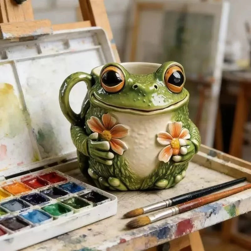 Frog Flower Mug Cute and Cute Frog Flower Pattern Mug