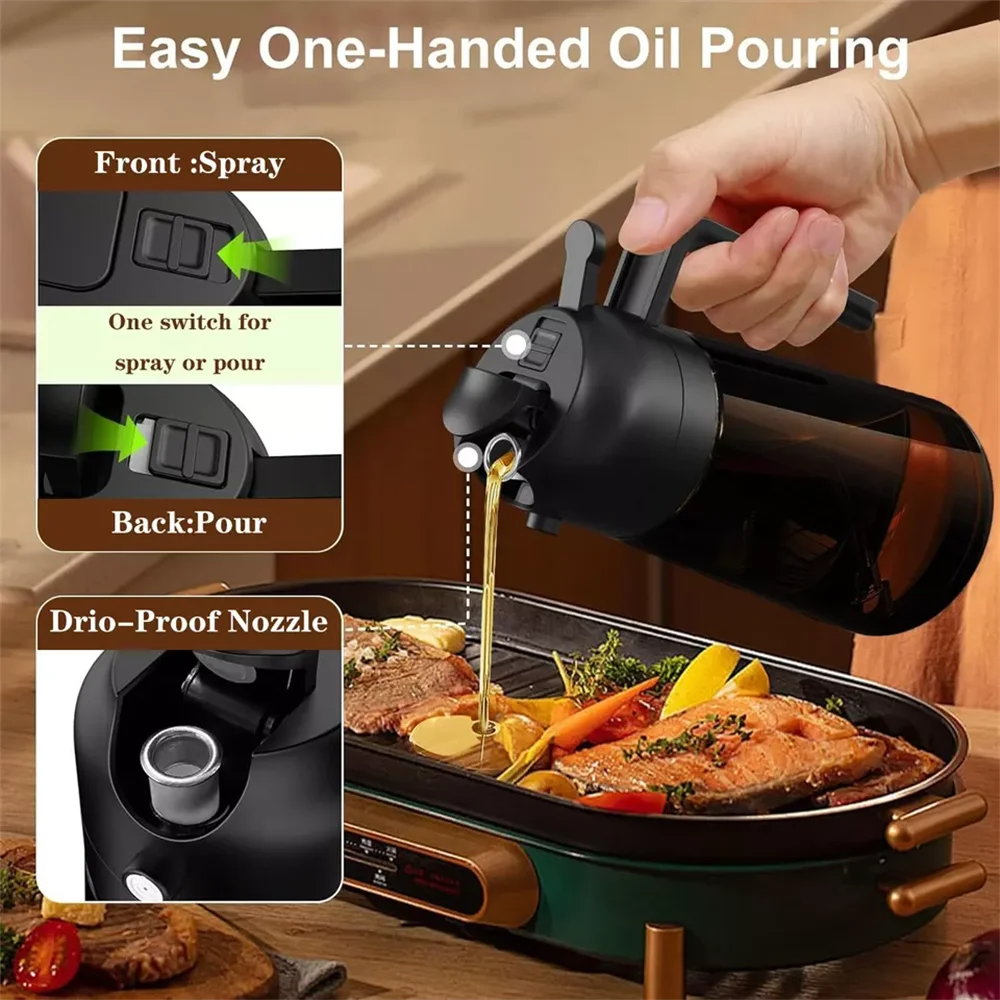 2-in-1 Glass Oil Sprayer & Dispenser, 16oz Leakproof Olive Oil Bottle for Cooking, Air Fryer, Salad, BBQ