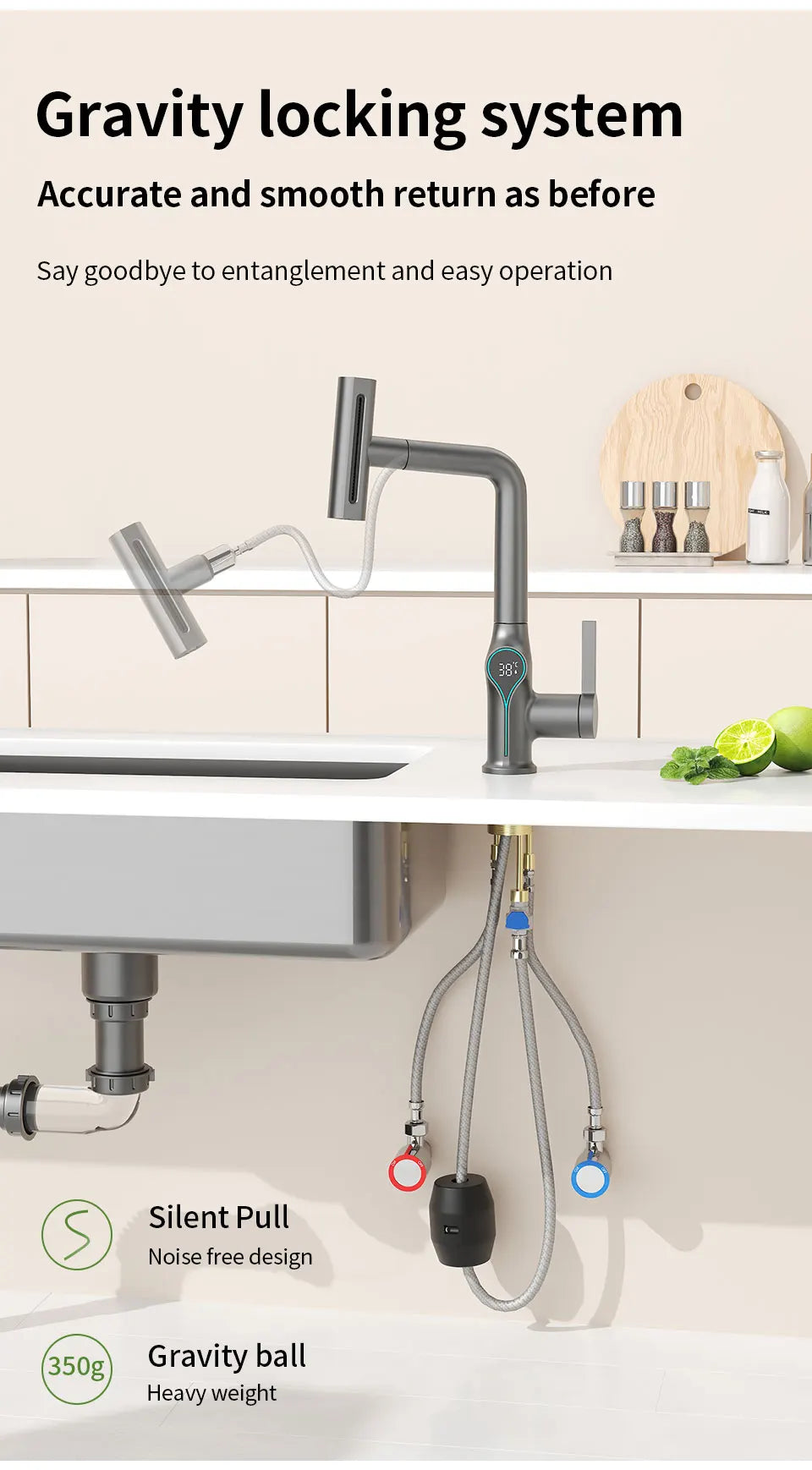 Intelligent Water Temperature Display Pull-out Sprayer Kitchen Faucet Hot and Cold Water Kitchen Sink Tap Single Hole Mixer