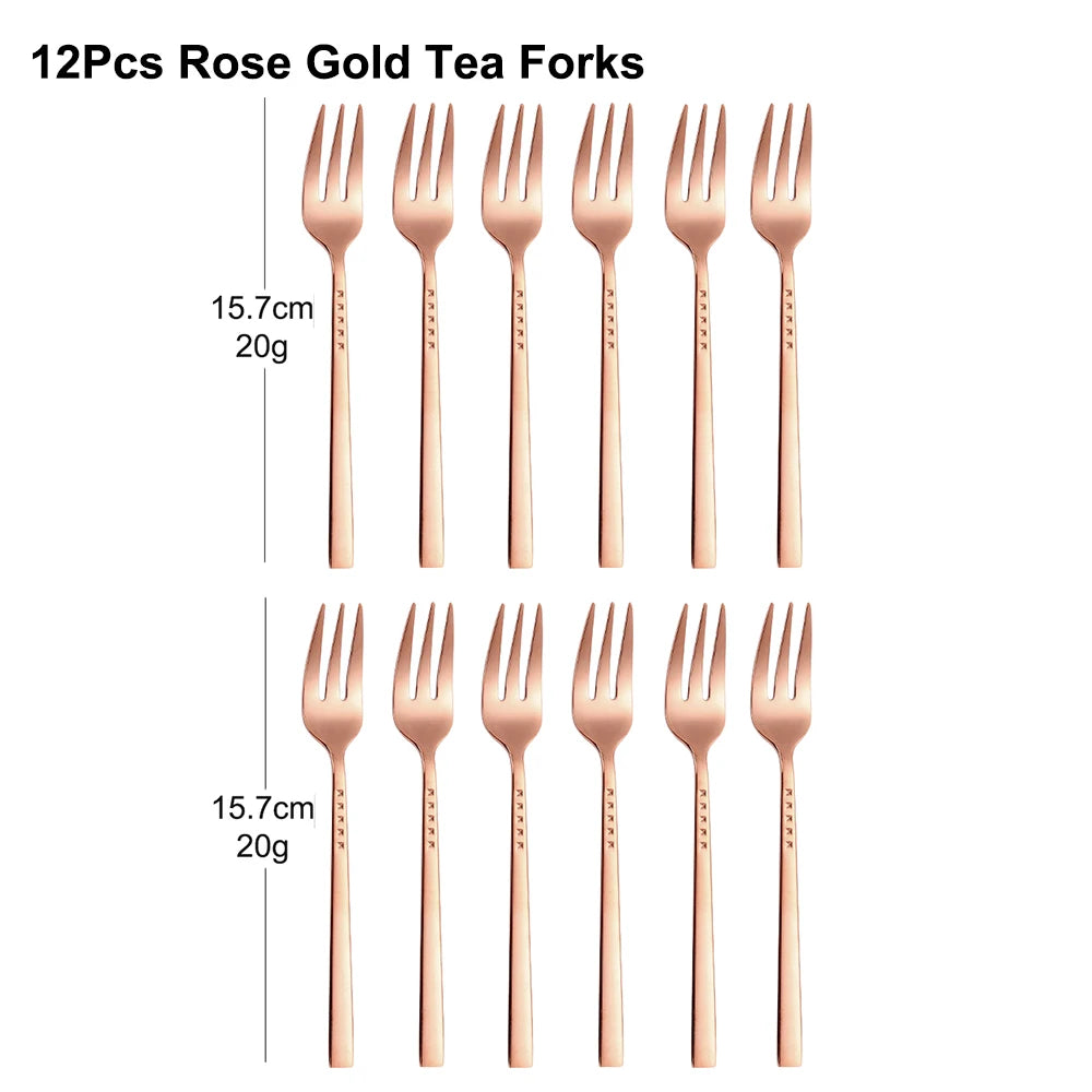 4/6/12Pcs Black Coffee Fork Stainless Steel 304 Tea Fork Set Ice Cream Cake Fruit Forks Mirror Gold Cutlery Thin Sliverware