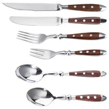 Classic Elegant Stainless Steel Cutlery Set Simulated Redwood Fork Spoon Knife Full Dinning Fork Steak Knife Teaspoon Creative