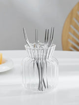 304 Stainless Steel Fruit Fork Solid Round Stick Small Fork High Appearance Level Household Long Handle Fruit Cake Dessert Fork