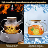 1/1.8L Glass Teapot Bamboo Lid 1pack Glass Tea Kettle with Removable Filter Spout for Loose Leaf、Fruit Tea and Fragrant Tea