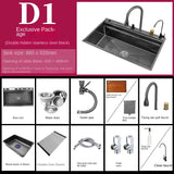 Waterfall Kitchen Sink Nanometer 304 Stainless Steel Large Single Slot Kitchen Accessories Waterfall Faucet Vegetable Basin