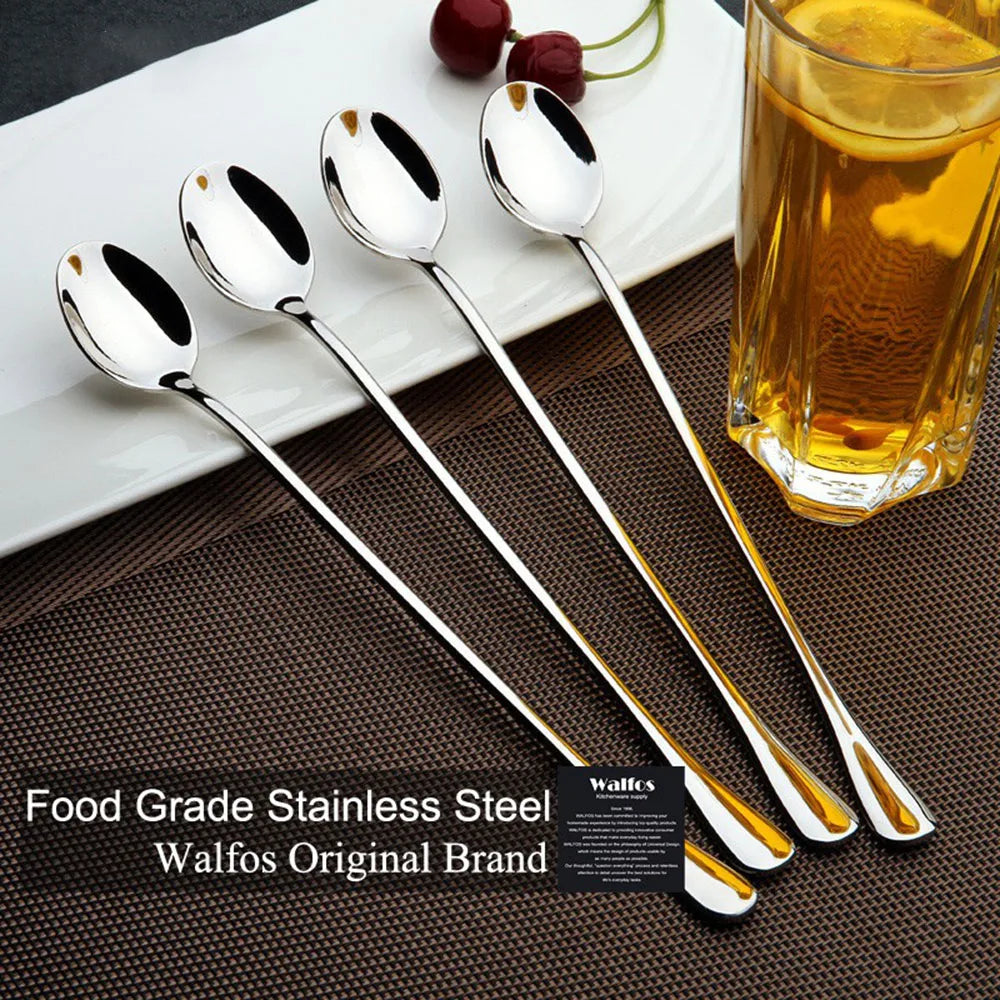 6pcs Stainless Steel  Ice Tea Scoop Dessert Spoon Food Grade Ice Cream Candy Tea Spoon Milkshake Coffee Multi-Purpose Spoon