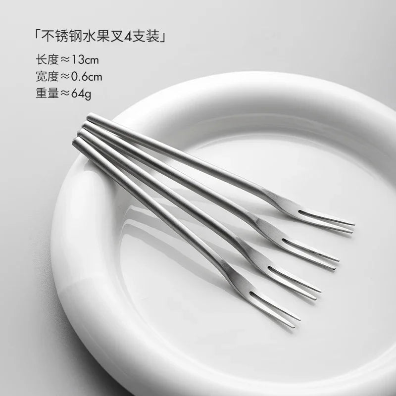 304 Stainless Steel Fruit Fork Solid Round Stick Small Fork High Appearance Level Household Long Handle Fruit Cake Dessert Fork
