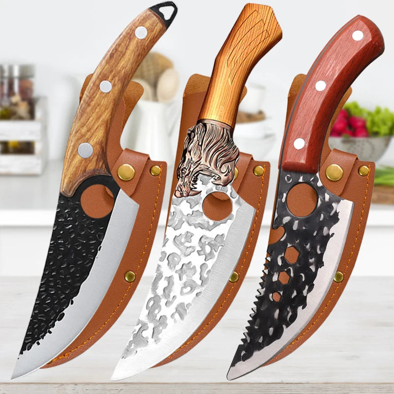 Meat Cutting Knives Boning Knife Wooden Handle Hnadmade Forge Knives Slicing Knife Multifunctional Kitchen Knives with Cover