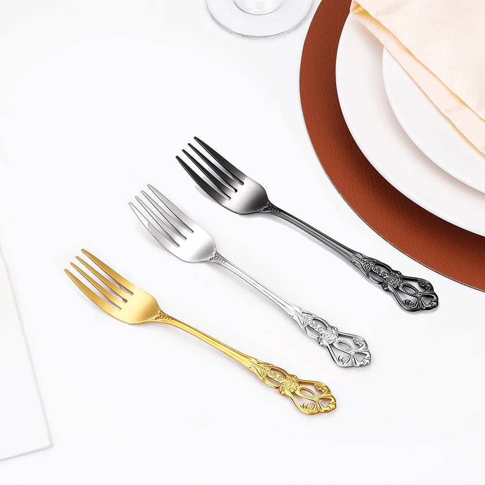 2/4/6/12Pcs Dessert Forks Gold Fruit Fork Stainless Steel Sliver Tableware Cake Snack Salad Fork Mirror Western Black Cutlery