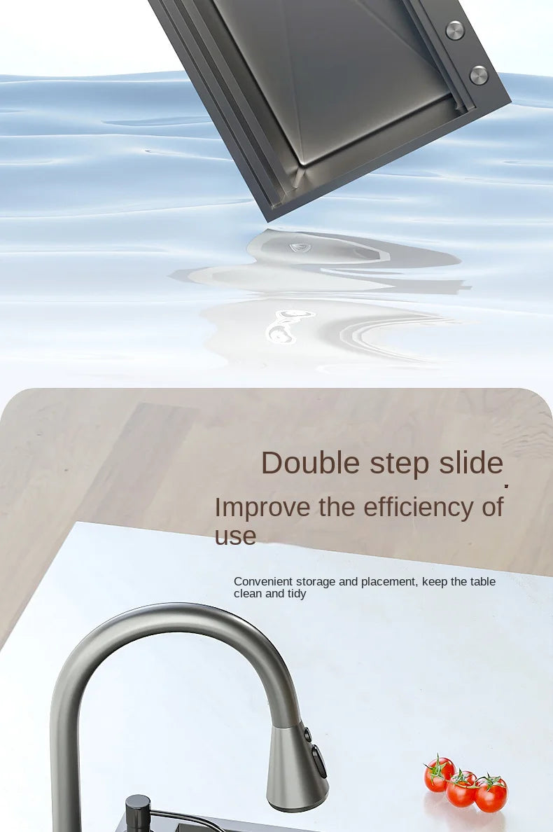 Waterfall Kitchen Sink Nanometer 304 Stainless Steel Large Single Slot Kitchen Accessories Waterfall Faucet Vegetable Basin