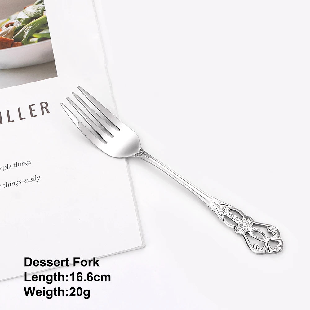 2/4/6/12Pcs Dessert Forks Gold Fruit Fork Stainless Steel Sliver Tableware Cake Snack Salad Fork Mirror Western Black Cutlery