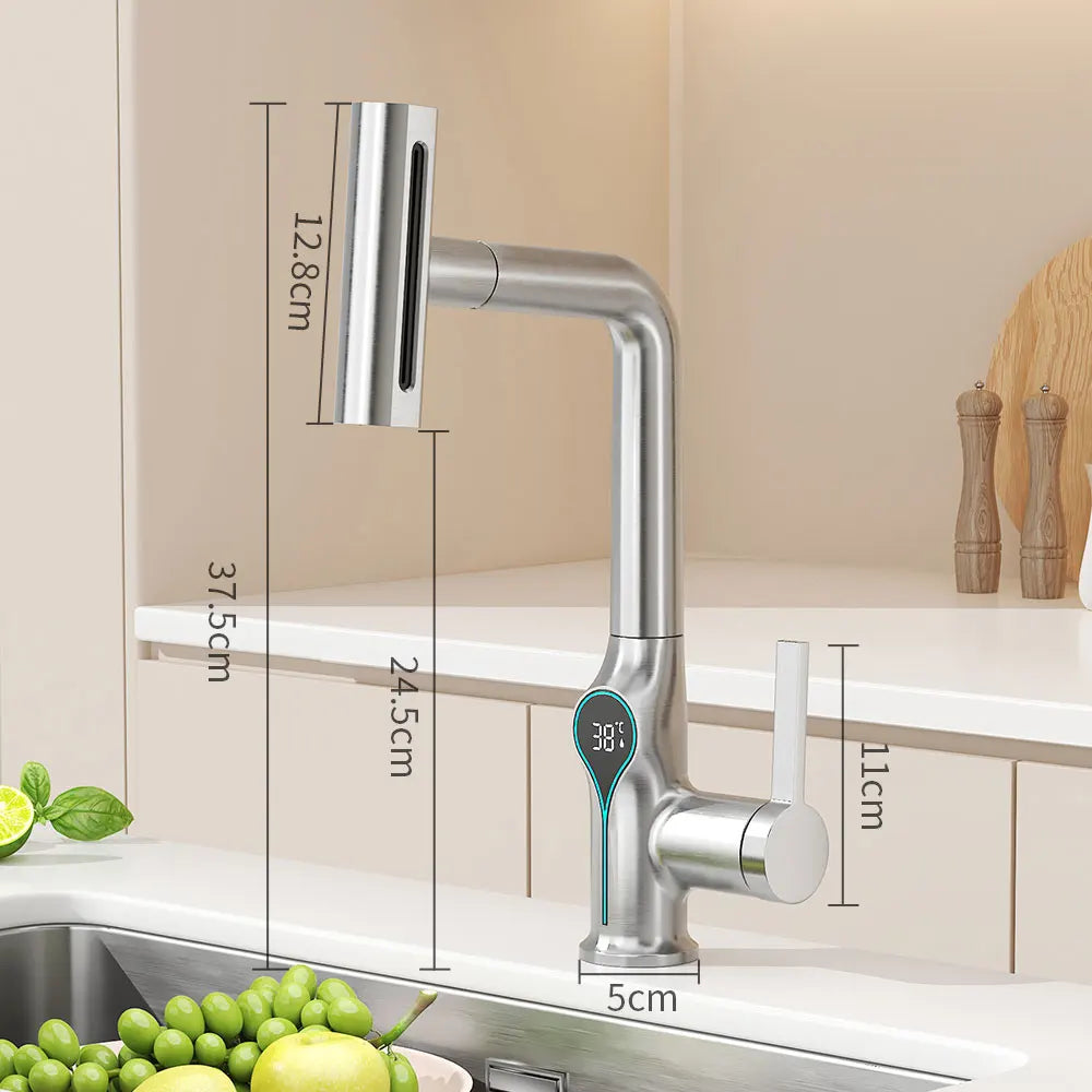 Intelligent Water Temperature Display Pull-out Sprayer Kitchen Faucet Hot and Cold Water Kitchen Sink Tap Single Hole Mixer