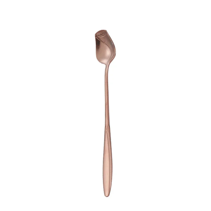 Long Handle Teaspoon Stainless Steel Rose Mixing Spoon Unusual Teaspoons for Dessert Honey Salad Tea Coffee Spoons New Year Gift