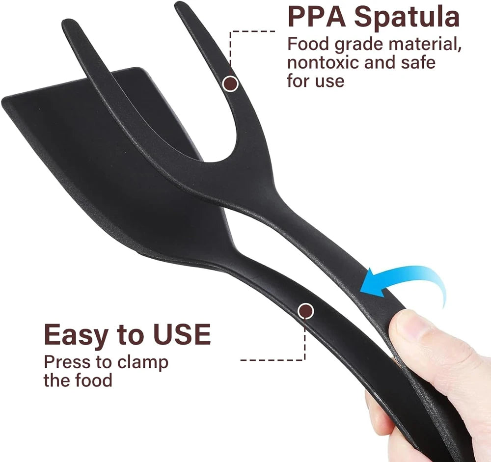 New 2 in 1 Grip Flip Spatula Tongs Egg Flipper Spatula Nylon Non Stick Coating Pancake Fish French Toast Omelet Making Tool