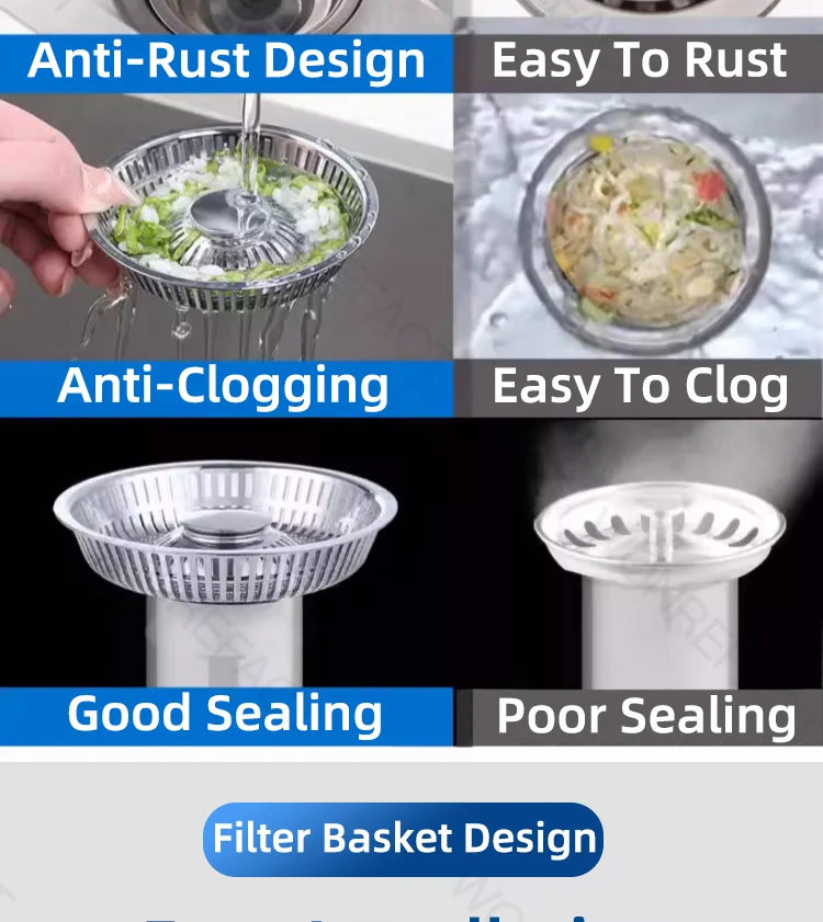 Kitchen Sink Drainage Filter Detachable Sink Food Catcher Sink Strainer Stopper Combo Pop-up Sink Filter Embedded Filter Basket