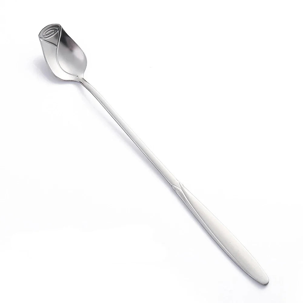 Long Handle Teaspoon Stainless Steel Rose Mixing Spoon Unusual Teaspoons for Dessert Honey Salad Tea Coffee Spoons New Year Gift