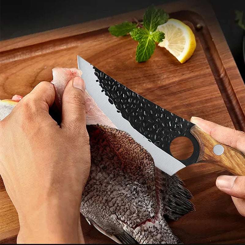 Meat Cutting Knives Boning Knife Wooden Handle Hnadmade Forge Knives Slicing Knife Multifunctional Kitchen Knives with Cover