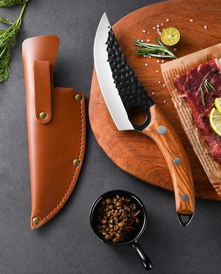 Meat Cutting Knives Boning Knife Wooden Handle Hnadmade Forge Knives Slicing Knife Multifunctional Kitchen Knives with Cover