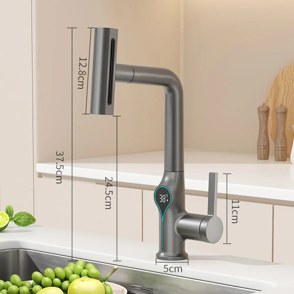 Intelligent Water Temperature Display Pull-out Sprayer Kitchen Faucet Hot and Cold Water Kitchen Sink Tap Single Hole Mixer