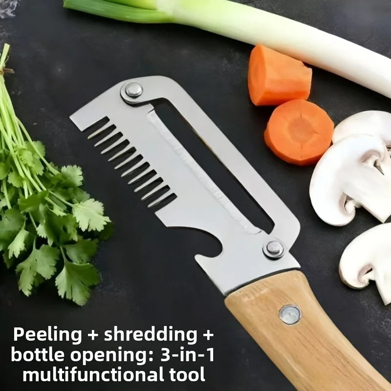 Stainless Steel Peeler Wooden Handle Durable Smooth Multi-function Kitchen Tool Fruit Vegetable Peeling Slicing