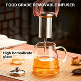 1pc Glass Teapot Heat Resistant Borosilicate Clear Tea Kettle with Removable Stainless Steel Infuser Kettle Kung Fu Teaware Set