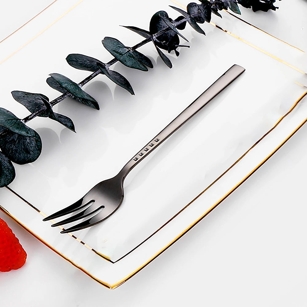 4/6/12Pcs Black Coffee Fork Stainless Steel 304 Tea Fork Set Ice Cream Cake Fruit Forks Mirror Gold Cutlery Thin Sliverware
