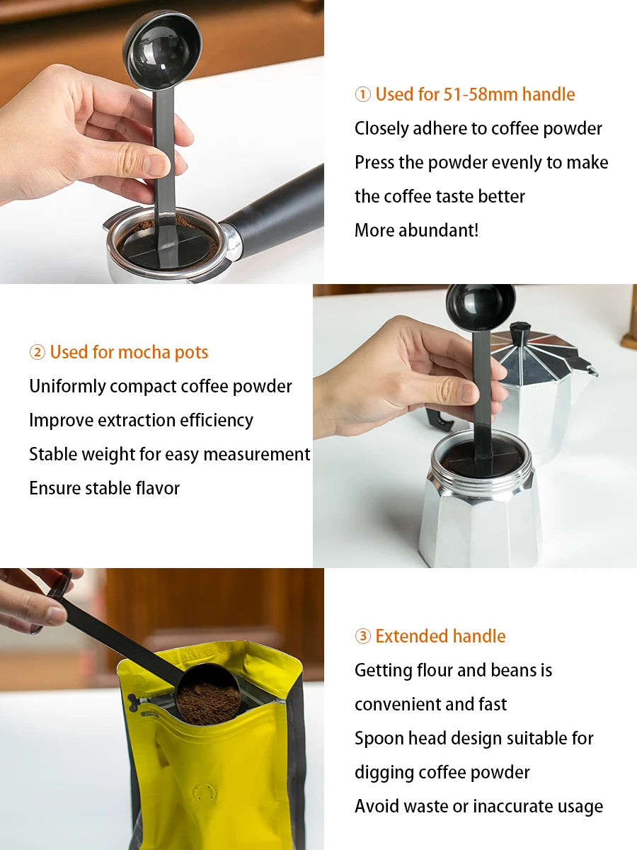 Black long handled coffee spoon, multifunctional plastic coffee measuring and tamping spoon, powder spoon, coffee kitchen tool,
