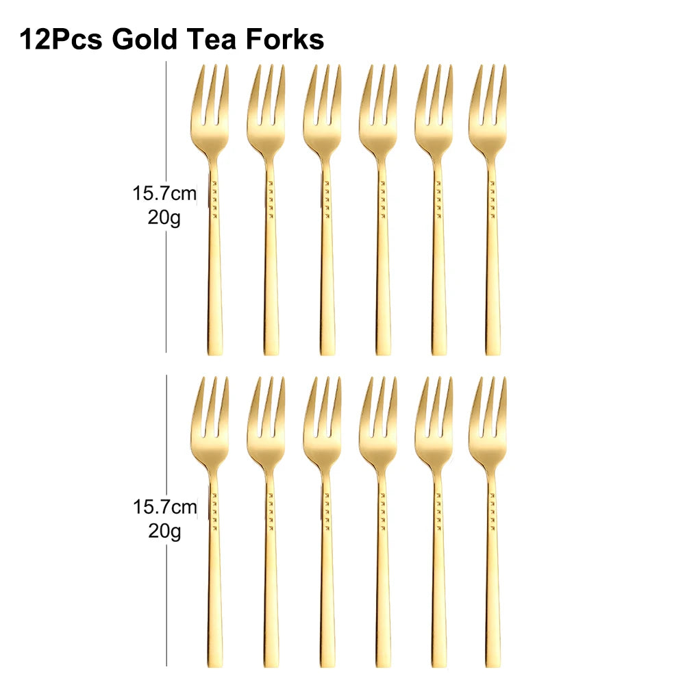 4/6/12Pcs Black Coffee Fork Stainless Steel 304 Tea Fork Set Ice Cream Cake Fruit Forks Mirror Gold Cutlery Thin Sliverware