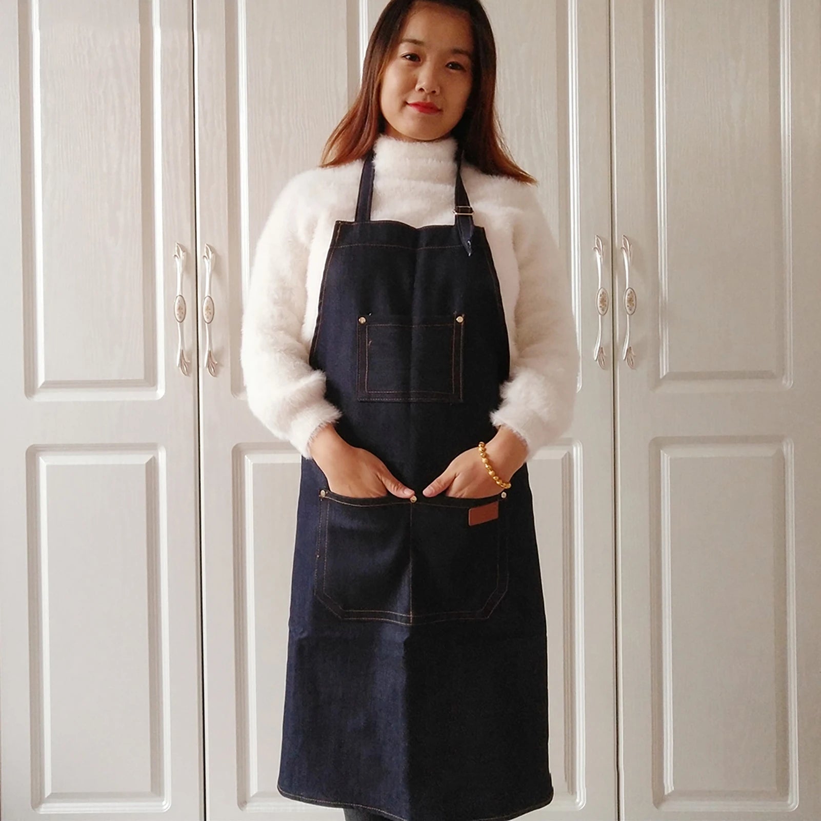 Denim Apron Salon Working Clothes Barber Cloth Kitchen Cooking Grill Restaurant Bar Shop Cafes Baking Beauty Nails Uniform