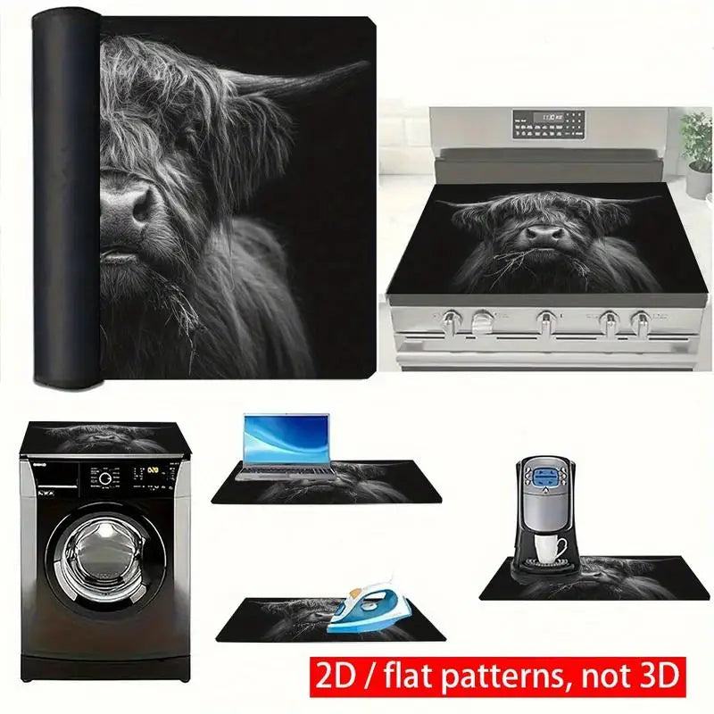 Oversized Stove Cover Heat Resistant Anti Slip Kitchen Countertop Protector Highland Cow Design Scratch Resistant Baking Mat
