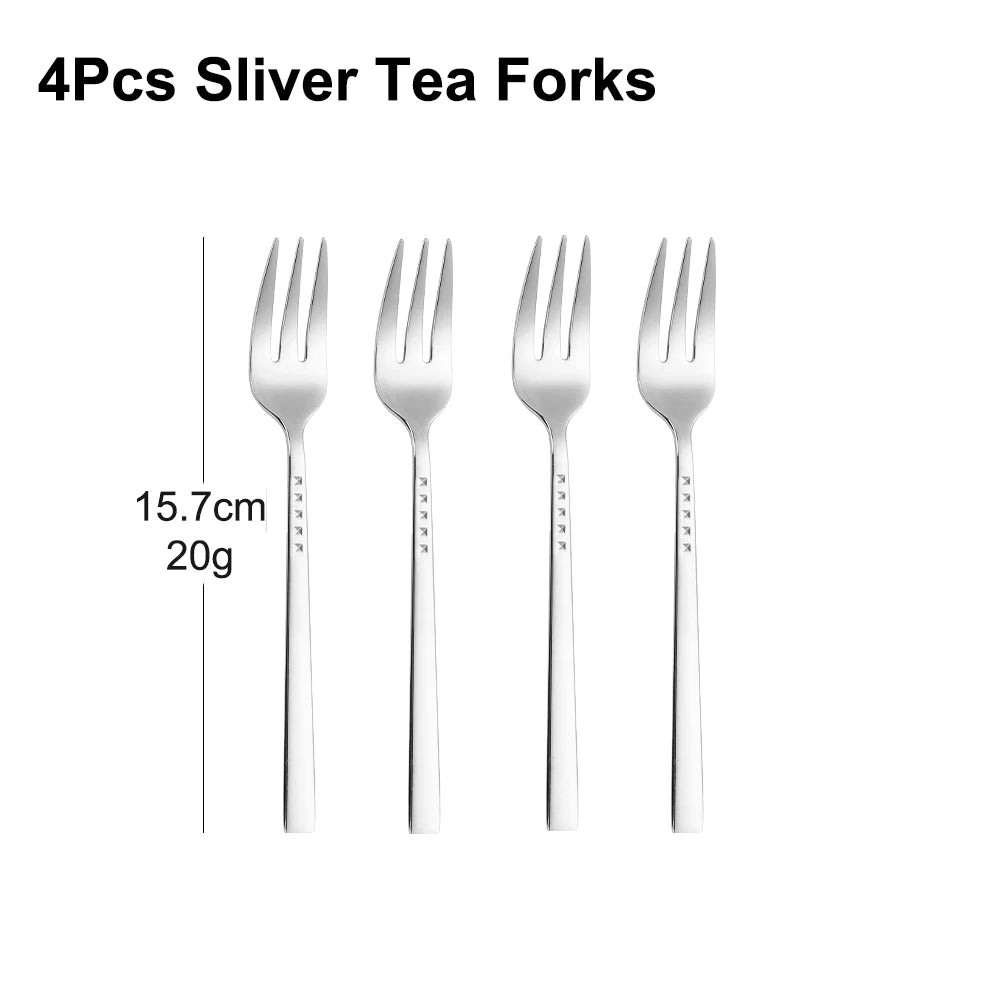4/6/12Pcs Black Coffee Fork Stainless Steel 304 Tea Fork Set Ice Cream Cake Fruit Forks Mirror Gold Cutlery Thin Sliverware