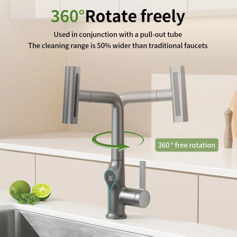 Intelligent Water Temperature Display Pull-out Sprayer Kitchen Faucet Hot and Cold Water Kitchen Sink Tap Single Hole Mixer