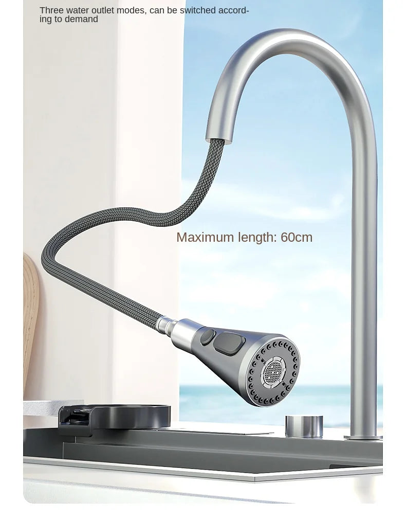Waterfall Kitchen Sink Nanometer 304 Stainless Steel Large Single Slot Kitchen Accessories Waterfall Faucet Vegetable Basin